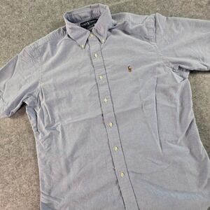 Ralph Lauren Shirt Mens Large Blue Solid Oxford Cotton SS Button Down Flesh Pony